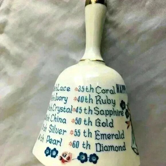 White 5.5" Ceramic Anniversary Bell with Each Year - Picture 3 of 8